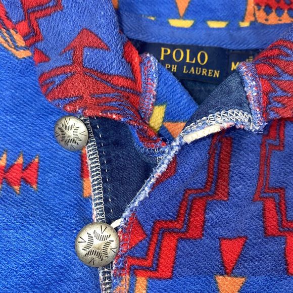 Ralph Lauren Polo Blue Red Aztec Shawl Sweater Snow Beach Stadium Size Medium - Picture 7 of 13